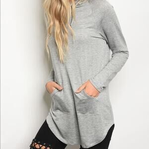 Long Sleeve Top Gray Hooded
